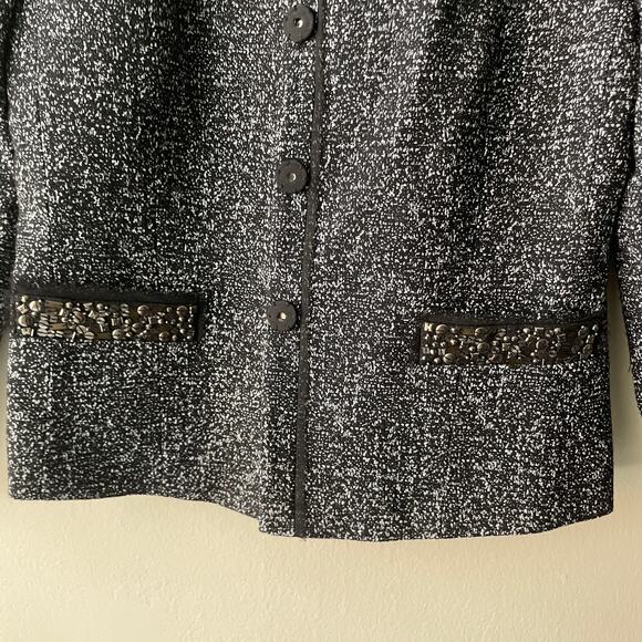 Classiques Entier Black & Gray Tweed Sequenced Neckline Jacket - M - Picture 6 of 11